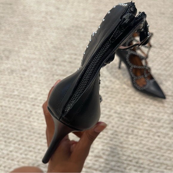 Givenchy Black Leather Studded Women's Caged Heels - Picture 4 of 7